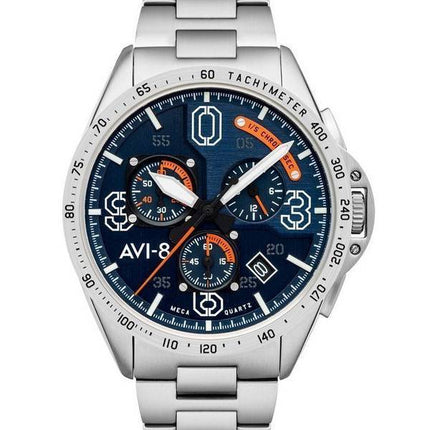 AVI-8 P-51 Mustang Silver Oak Blakeslee Chronograph Blue Dial Quartz AV-4077-22 Mens Watch