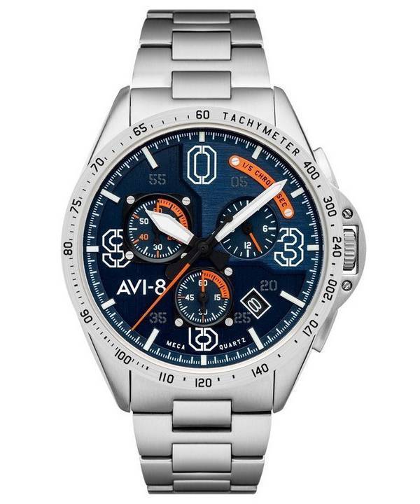 AVI-8 P-51 Mustang Silver Oak Blakeslee Chronograph Blue Dial Quartz AV-4077-22 Mens Watch