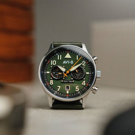 AVI-8 Hawker Hurricane Carey Dual Time Merville Green Dial Quartz AV-4088-02 Men's Watch