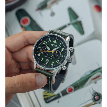 AVI-8 Hawker Hurricane Carey Dual Time Merville Green Dial Quartz AV-4088-02 Men's Watch