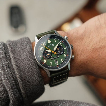 AVI-8 Hawker Hurricane Carey Dual Time Merville Green Dial Quartz AV-4088-02 Men's Watch