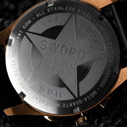 AVI-8 Spitfire Lock Chronograph D-Day 80 Limited Edition Sword Leather Strap Black Dial Quartz AV-4089-0A Men's Watch