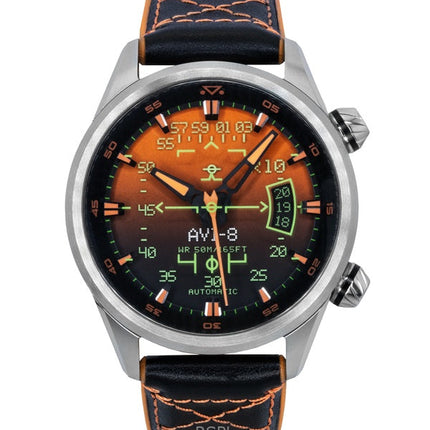 AVI-8 Hawker Harrier HUD Rubber And Leather Strap Gradient Orange Dial Automatic AV-4117-03 Men's Watch