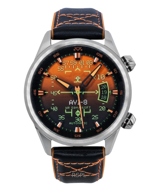 AVI-8 Hawker Harrier HUD Rubber And Leather Strap Gradient Orange Dial Automatic AV-4117-03 Men's Watch