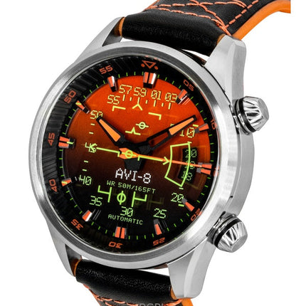 AVI-8 Hawker Harrier HUD Rubber And Leather Strap Gradient Orange Dial Automatic AV-4117-03 Men's Watch