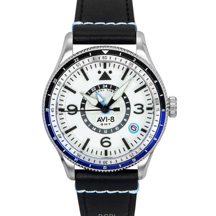 AVI-8 Flyboy Airmaster GMT Leather Strap White Dial Automatic AV-4128-02 Men's Watch
