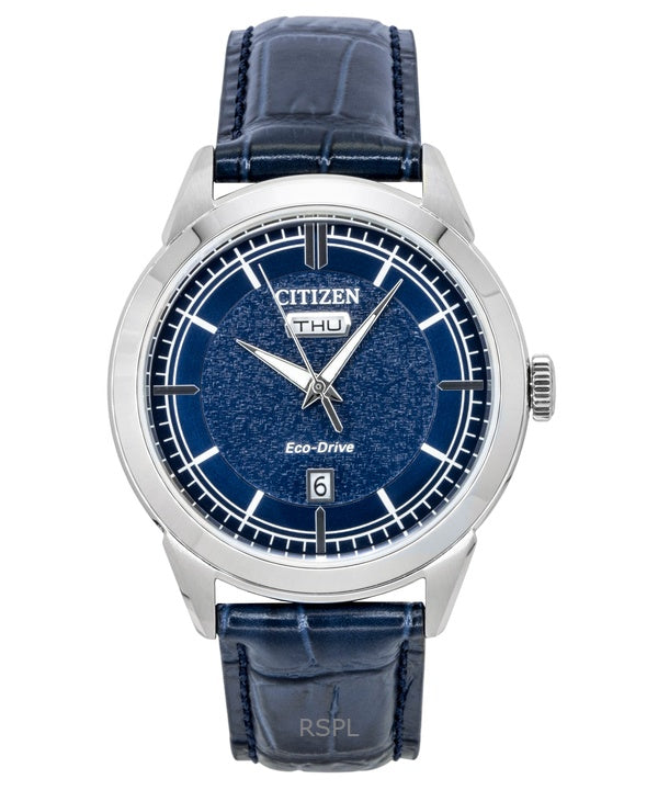 Citizen Eco-Drive Leather Strap Blue Dial AW0151-00L 100M Men's Watch