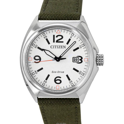 Citizen Eco-Drive Green Nylon Strap White Dial AW1571-09A 100M Men's Watch