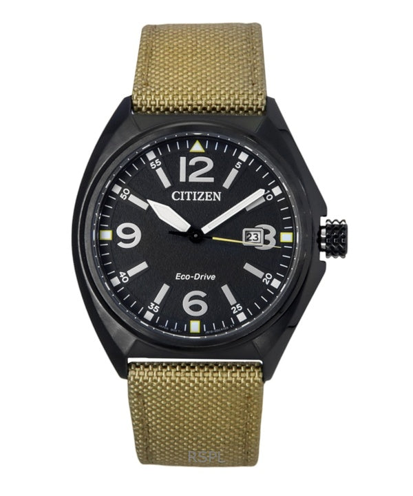 Citizen Eco-Drive Green Nylon Strap Black Dial AW1575-08E 100M Men's Watch
