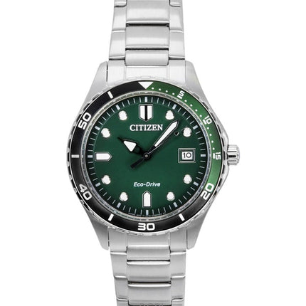 Citizen Eco-Drive Stainless Steel Green Dial AW1828-80X 100M Unisex Watch