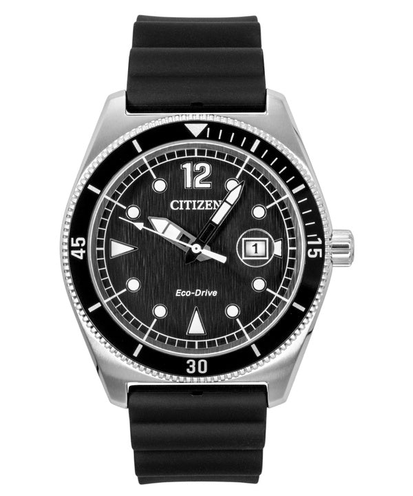Citizen Eco-Drive Black Rubber Strap Black Dial Solar AW1889-00E 100M Men's Watch