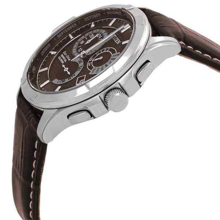 Citizen Eco-Drive Perpetual GMT Leather Strap Brown Dial BL8160-07X 100M Men's Watch