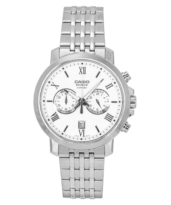 Casio Beside Chronograph Analog Stainless Steel White Dial Quartz BMS-500D-7A Men's Watch