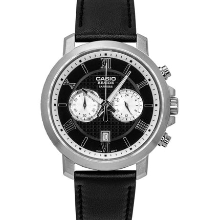 Casio Beside Chronograph Analog Leather Strap Black Dial Quartz BMS-500L-1A Men's Watch