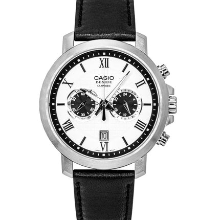 Casio Beside Chronograph Analog Leather Strap White Dial Quartz BMS-500L-7A Men's Watch