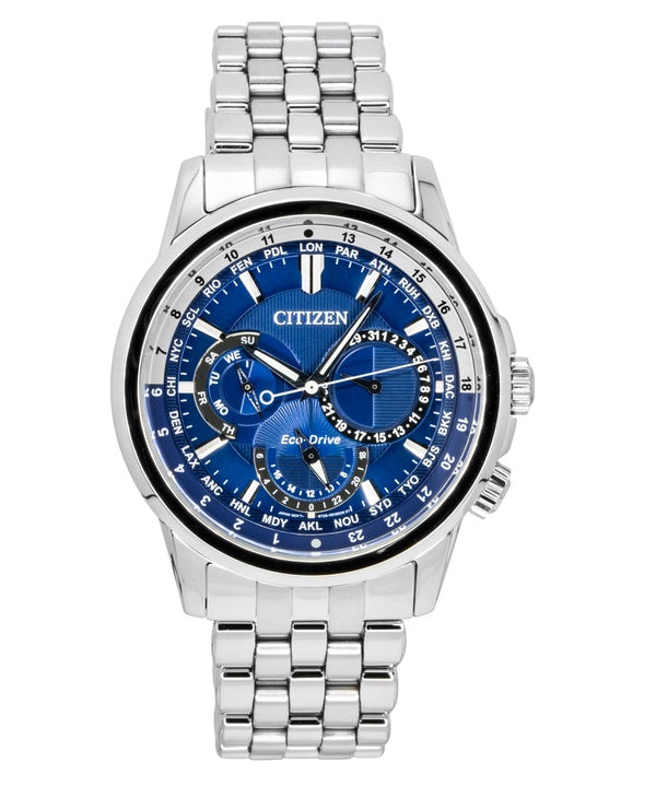 Citizen Calendrier World Time Stainless Steel Blue Dial Eco-Drive BU2021-51L 100M Men's Watch