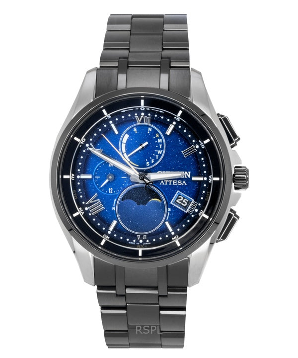 Citizen Attesa Radio-Controlled Super Titanium Moon Phase Blue Dial Eco-Drive BY1007-60L 100M Men's Watch