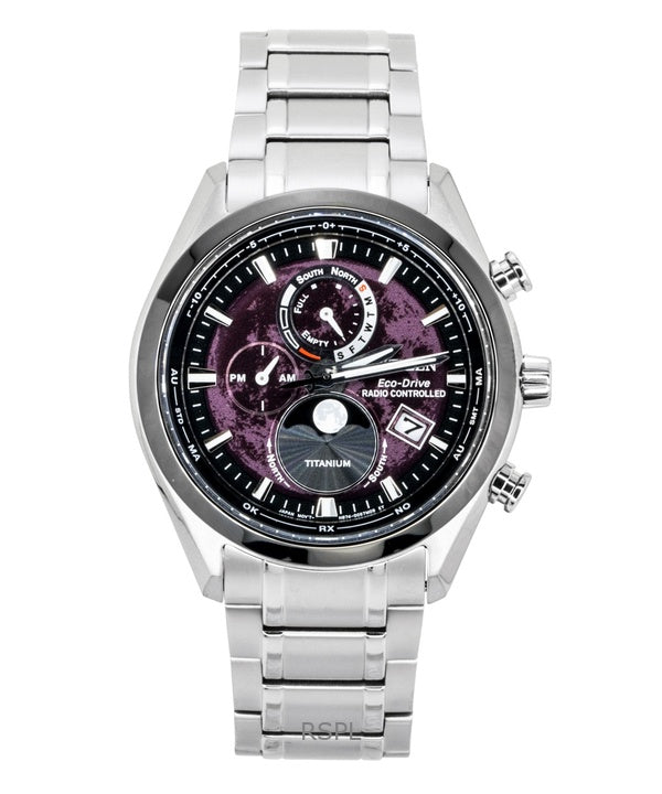 Citizen Tsuki-Yomi Radio-Controlled Moon Phase Super Titanium Red Dial Eco Drive BY1018-80X 100M Men's Watch