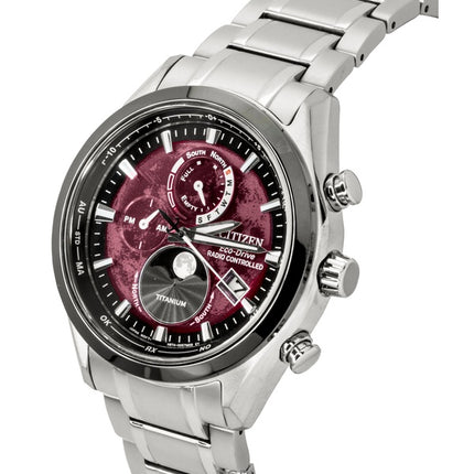 Citizen Tsuki-Yomi Radio-Controlled Moon Phase Super Titanium Red Dial Eco Drive BY1018-80X 100M Men's Watch