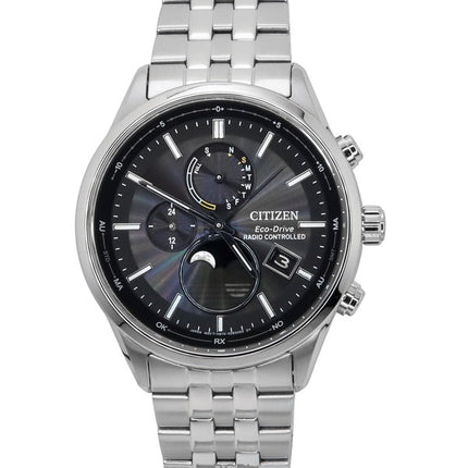 Citizen Eco-Drive Radio Controlled Moon Phase Stainless Steel Black Dial BY1030-50E 100M Men's Watch