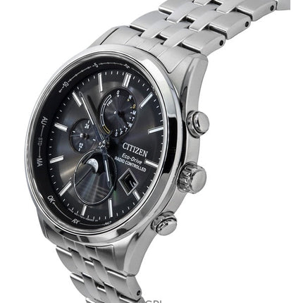 Citizen Eco-Drive Radio Controlled Moon Phase Stainless Steel Black Dial BY1030-50E 100M Men's Watch