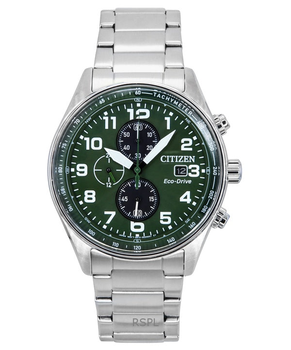 Citizen Eco-Drive Chronograph Stainless Steel Green Dial CA0770-72X 100M Men's Watch