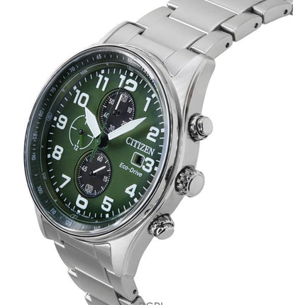 Citizen Eco-Drive Chronograph Stainless Steel Green Dial CA0770-72X 100M Men's Watch