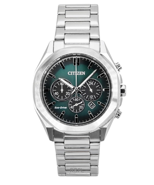 Citizen Eco-Drive Chronograph Stainless Steel Green Dial CA4590-81X 100M Men's Watch