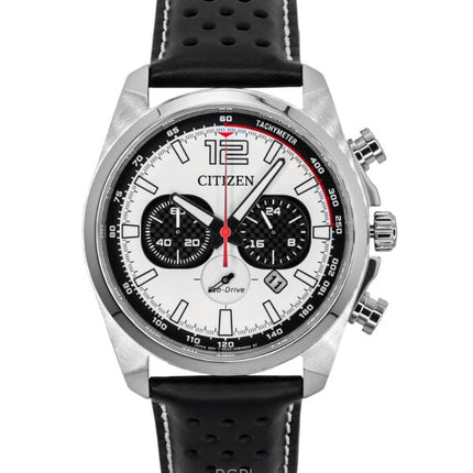Citizen Eco-Drive Chronograph Leather Strap White Dial CA4640-09A 100M Men's Watch