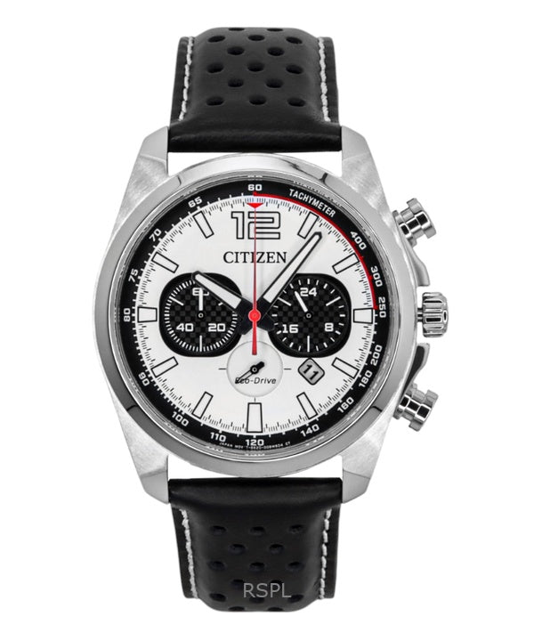 Citizen Eco-Drive Chronograph Leather Strap White Dial CA4640-09A 100M Men's Watch
