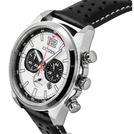 Citizen Eco-Drive Chronograph Leather Strap White Dial CA4640-09A 100M Men's Watch