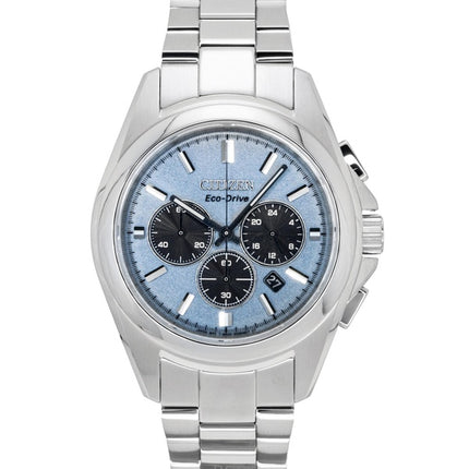 Citizen Sport Luxury Chronograph Stainless Steel Light Blue Dial Eco-Drive CA4680-55L 100M Men's Watch