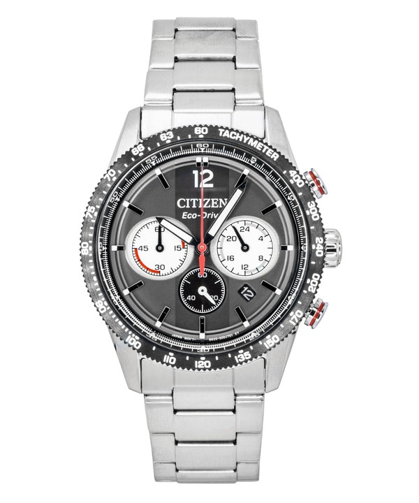 Citizen Eco-Drive Chronograph Analog Stainless Steel Black Dial Solar CA4714-55E 100M Men's Watch