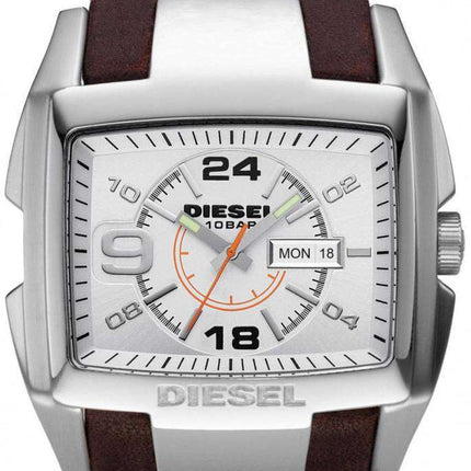 Diesel Bugout Silver Dial Brown Leather WR100M DZ1273 Mens Watch