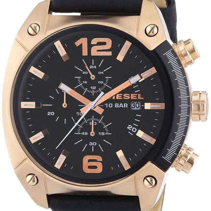 Diesel Overflow Chronograph Black Dial Black Leather DZ4297 Mens Watch