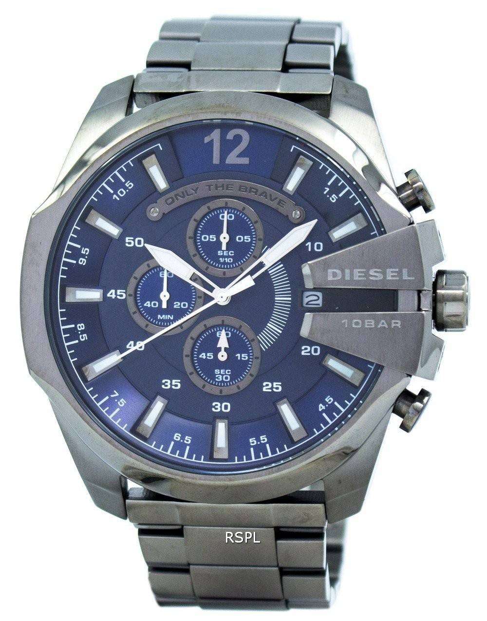 Diesel Mega Chief Chronograph Blue Dial 100M DZ4329 Mens Watch