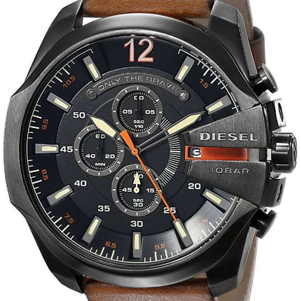 Diesel Mega Chief Black Dial Brown Leather DZ4343 Mens Watch