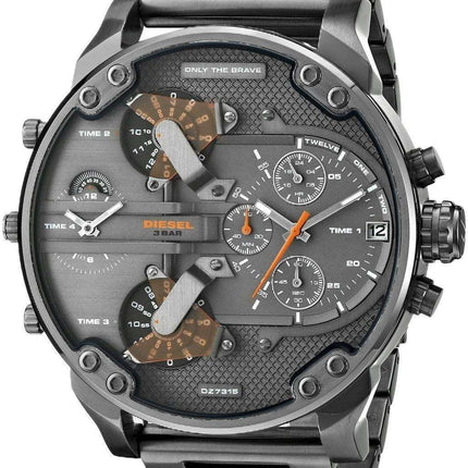 Diesel Daddies Gunmetal Ion-Plated Chronograph Four Time Zone Dial DZ7315 Mens Watch