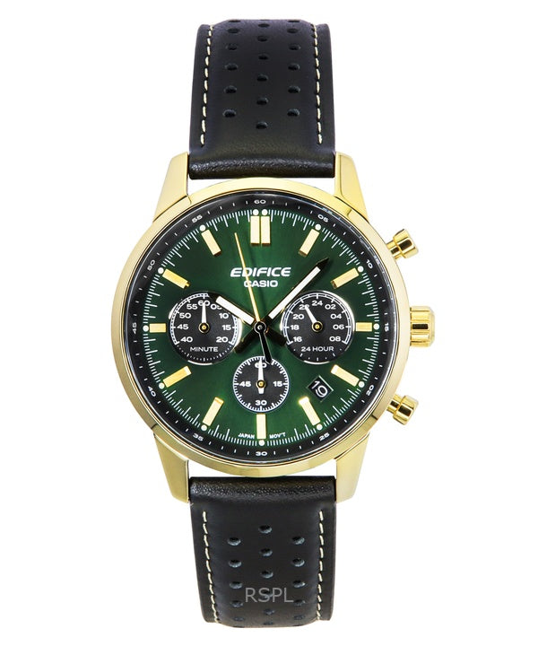 Casio Edifice Analog Chronograph Leather Strap Green Dial Quartz EFR-575CL-3A 100M Men's Watch