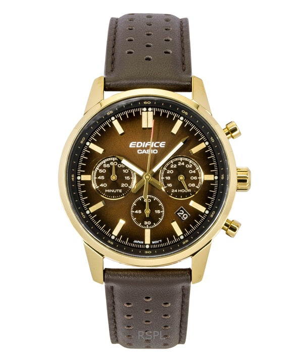 Casio Edifice Analog Chronograph Leather Strap Brown Dial Quartz EFR-575CL-5A 100M Men's Watch