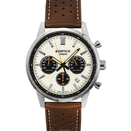 Casio Edifice Analog Chronograph Leather Strap Cream Dial Quartz EFR-575L-7A 100M Men's Watch