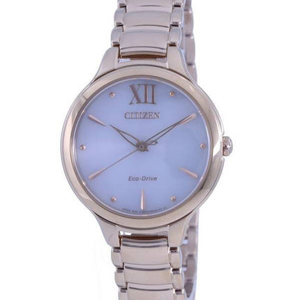 Citizen White Dial Rose Gold Tone Stainless Steel Eco-Drive EM0553-85A Women's Watch