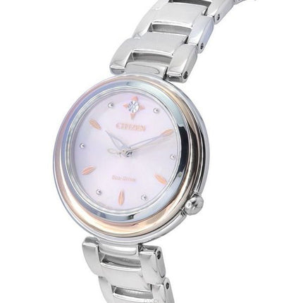 Citizen L Eco-Drive Diamond Accent Stainless Steel Pink Dial EM0589-88X Women's Watch