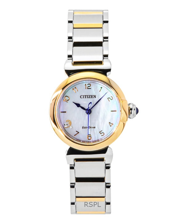 Citizen L May Bells Mini Stainless Steel White Mother Of Pearl Dial Eco-Drive EM1136-87D Women's Watch
