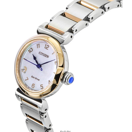 Citizen L May Bells Mini Stainless Steel White Mother Of Pearl Dial Eco-Drive EM1136-87D Women's Watch