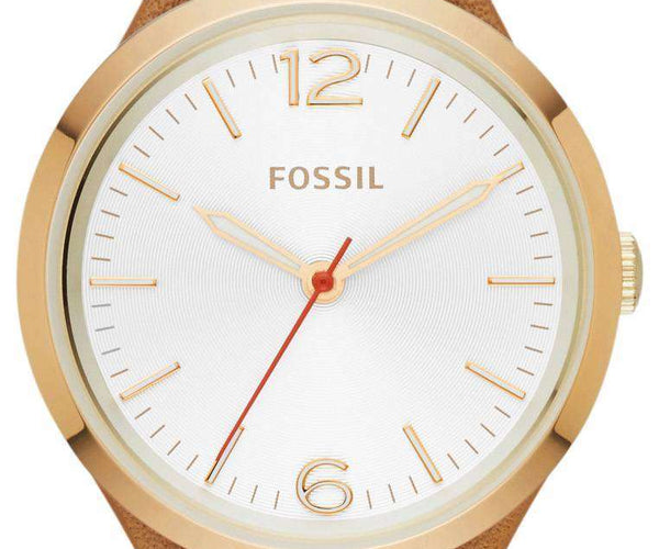 Fossil Georgia White Dial Rose Gold Tone Brown Leather Strap