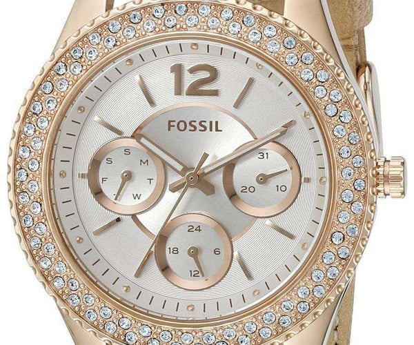 Fossil Stella Multifunction Rose Gold Leather Strap Crystals  display picture 1