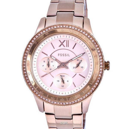 Fossil Stella Sport Tachymeter Crystal Accents Rose Gold Tone Dial Quartz ES5106 Womens Watch