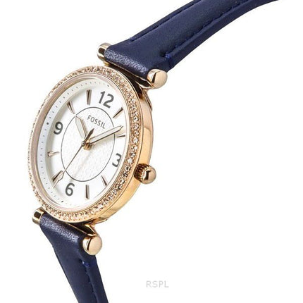Fossil Carlie Crystal Accents Silver Dial Navy LiteHide Leather Quartz ES5295 Women's Watch
