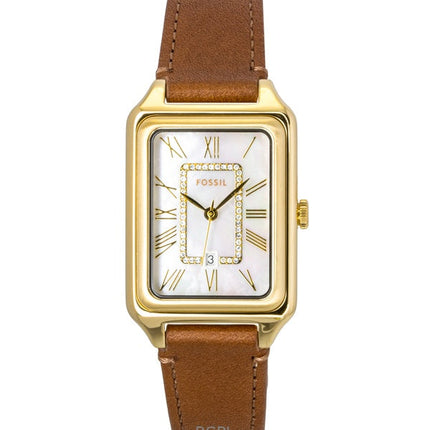 Fossil Raquel Brown Leather Strap White Mother Of Pearl Dial Quartz ES5307 Women's Watch